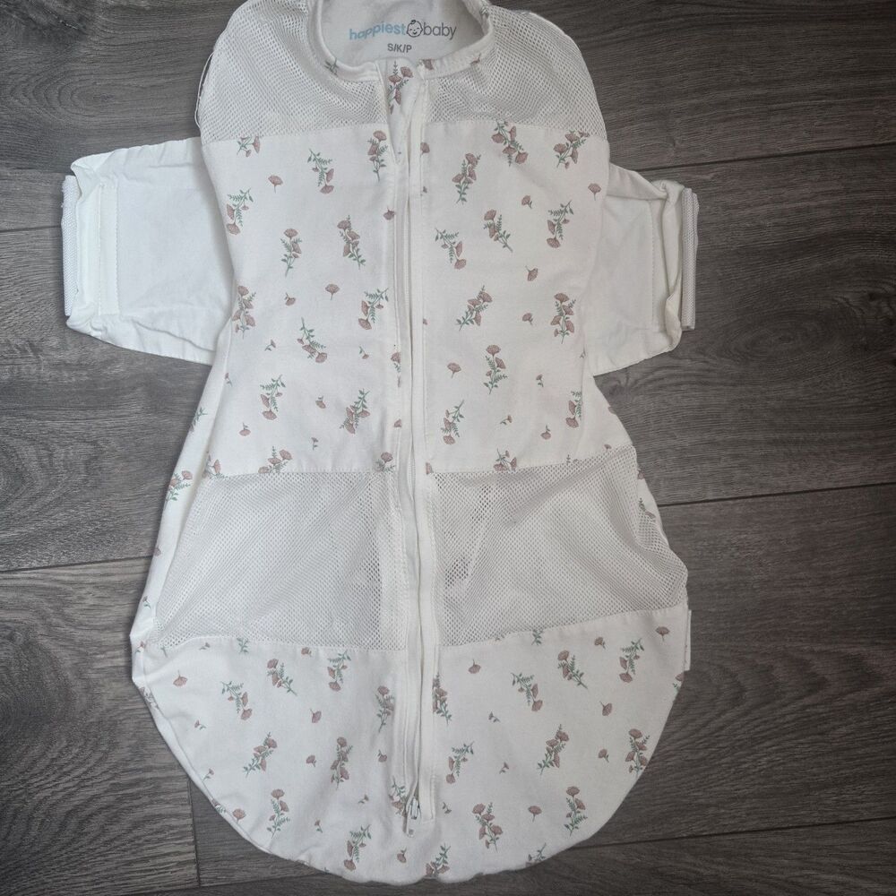 Happiest Baby SNOO Sack Ivory Pink Floral Organic Cotton Swaddle Mesh Small S